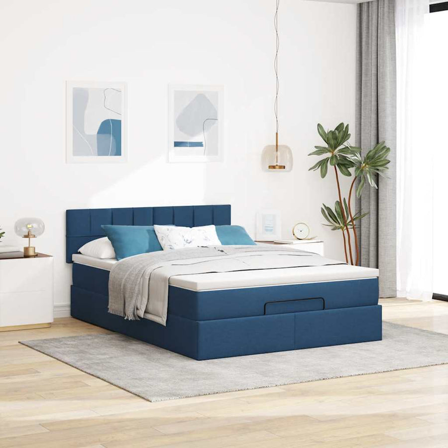 Ottoman bed met matras en LED's 140x200cm stof blauw