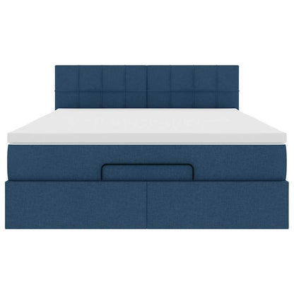 Ottoman bed met matras en LED's 140x200cm stof blauw