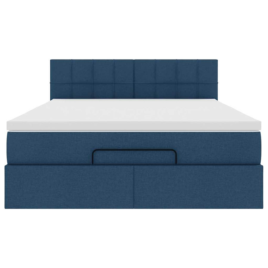 Ottoman bed met matras en LED's 140x200cm stof blauw