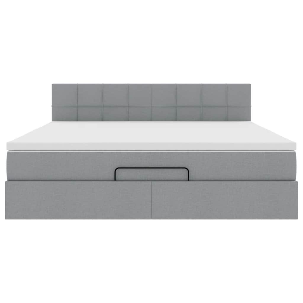 Ottoman bed met matras en LED's 160x200 cm stof lichtgrijs