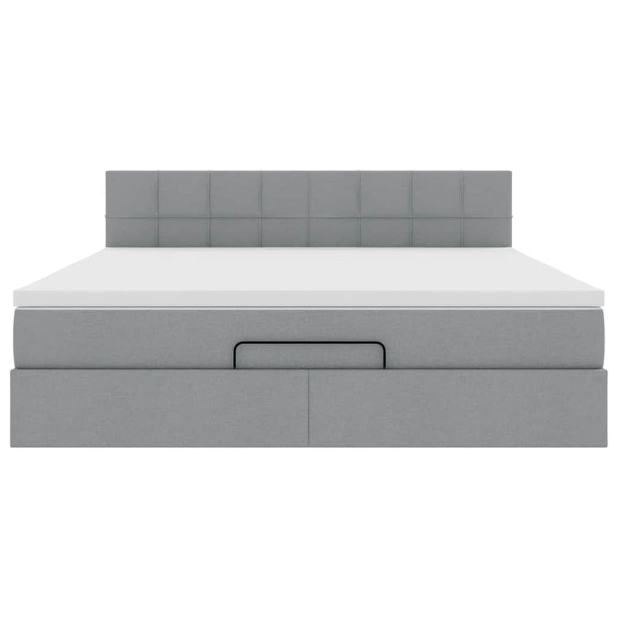 Ottoman bed met matras en LED's 160x200 cm stof lichtgrijs