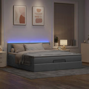 Ottomaans bed 160x200 cm stof lichtgrijs met matras en LED