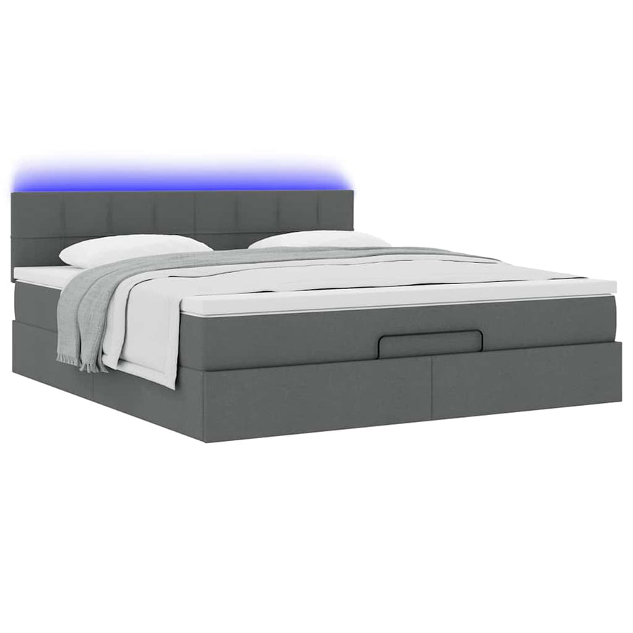 Ottoman bed met matras en LED's 160x200cm stof donkergrijs