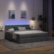 Ottoman bed 160x200cm donkergrijs met matras en LED