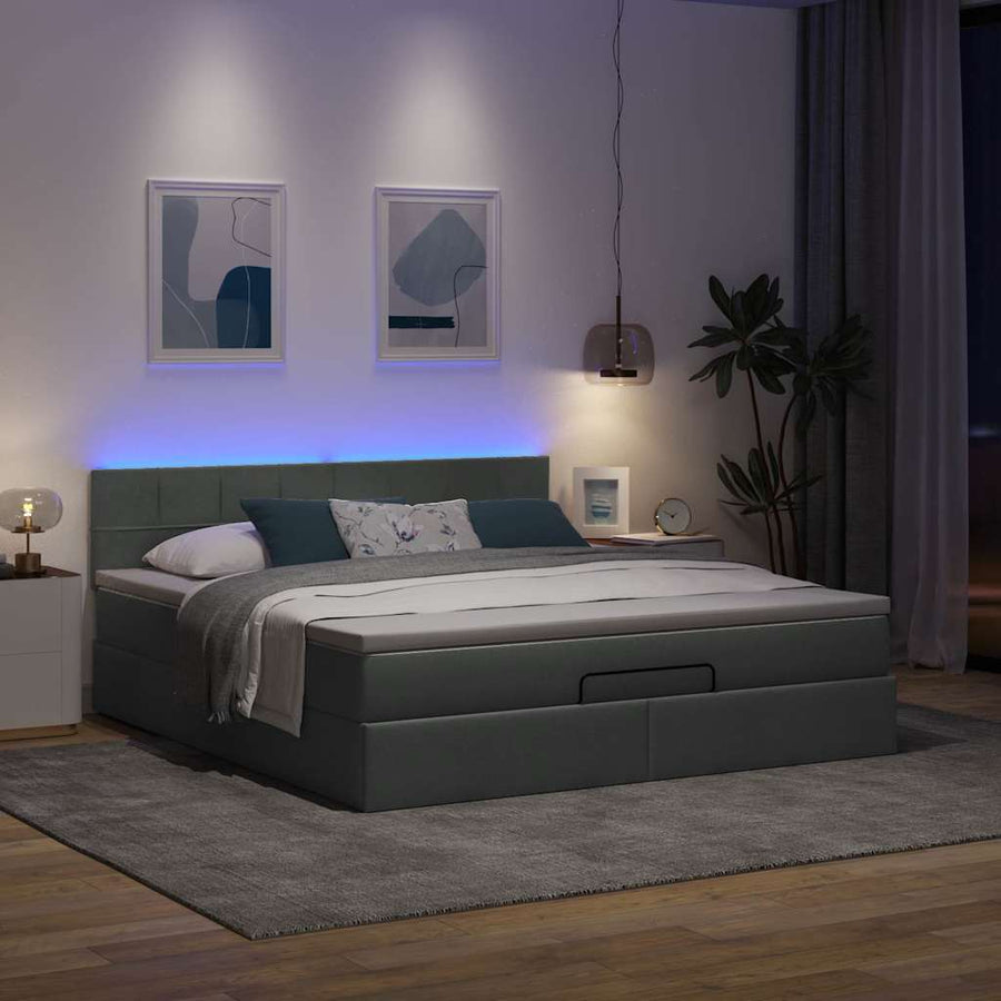 Ottoman bed met matras en LED's 160x200cm stof donkergrijs