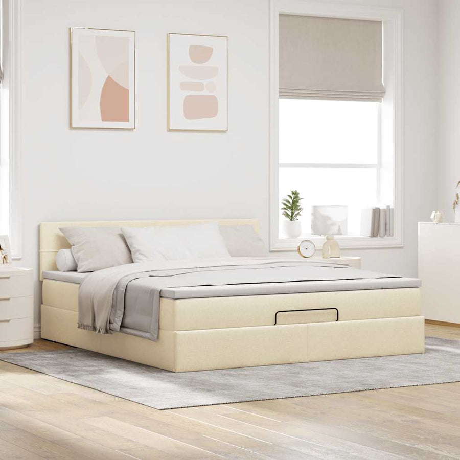 Ottoman bed met matras en LED's 160x200cm stof crèmekleurig