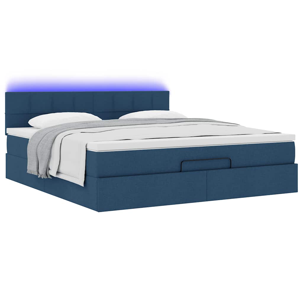 Ottoman bed met matras en LED's 160x200cm stof blauw