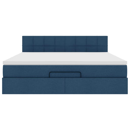 Ottoman bed met matras en LED's 160x200cm stof blauw
