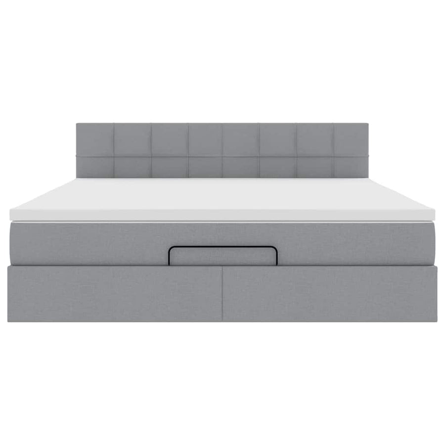 Ottoman bed met matras en LED's 180x200cm stof lichtgrijs