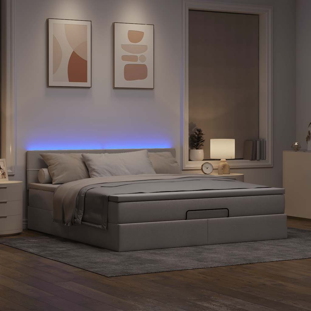 Bed poef met matras en LED's 180x200 cm stof taupe