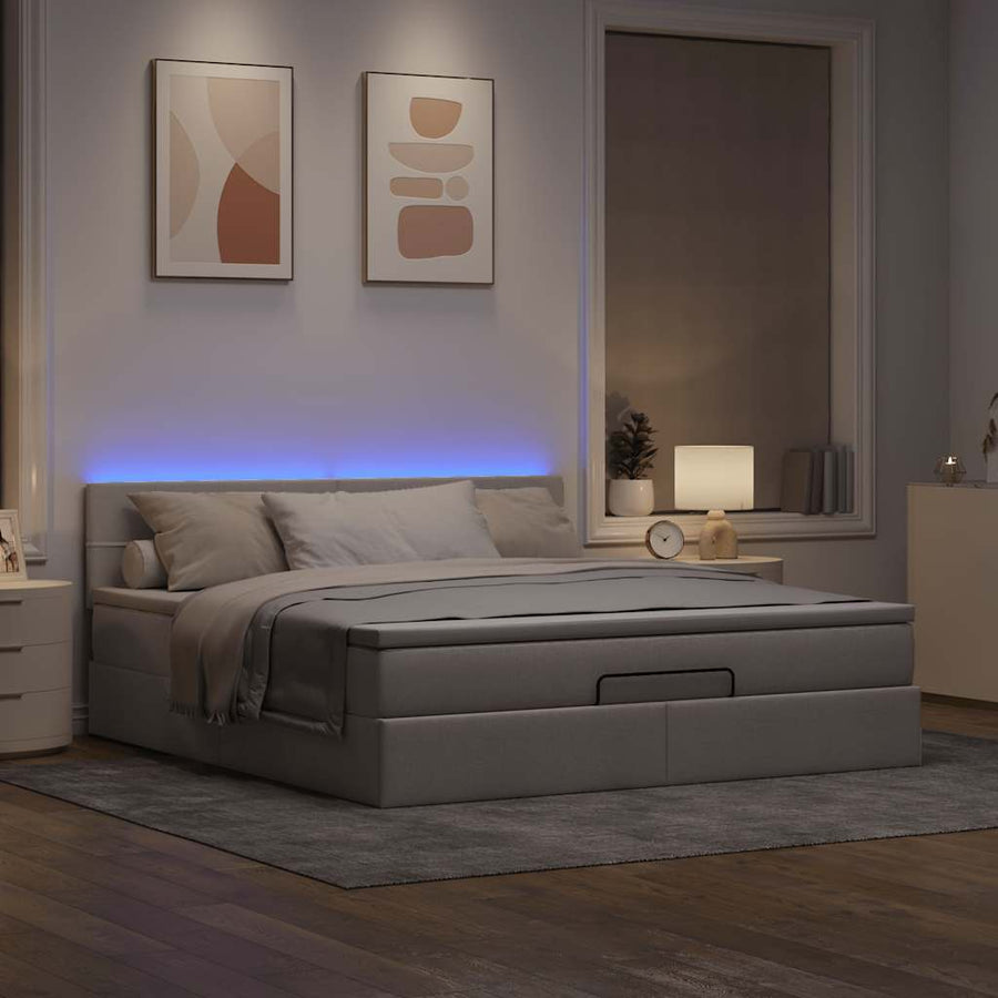 Bed poef met matras en LED's 180x200 cm stof taupe