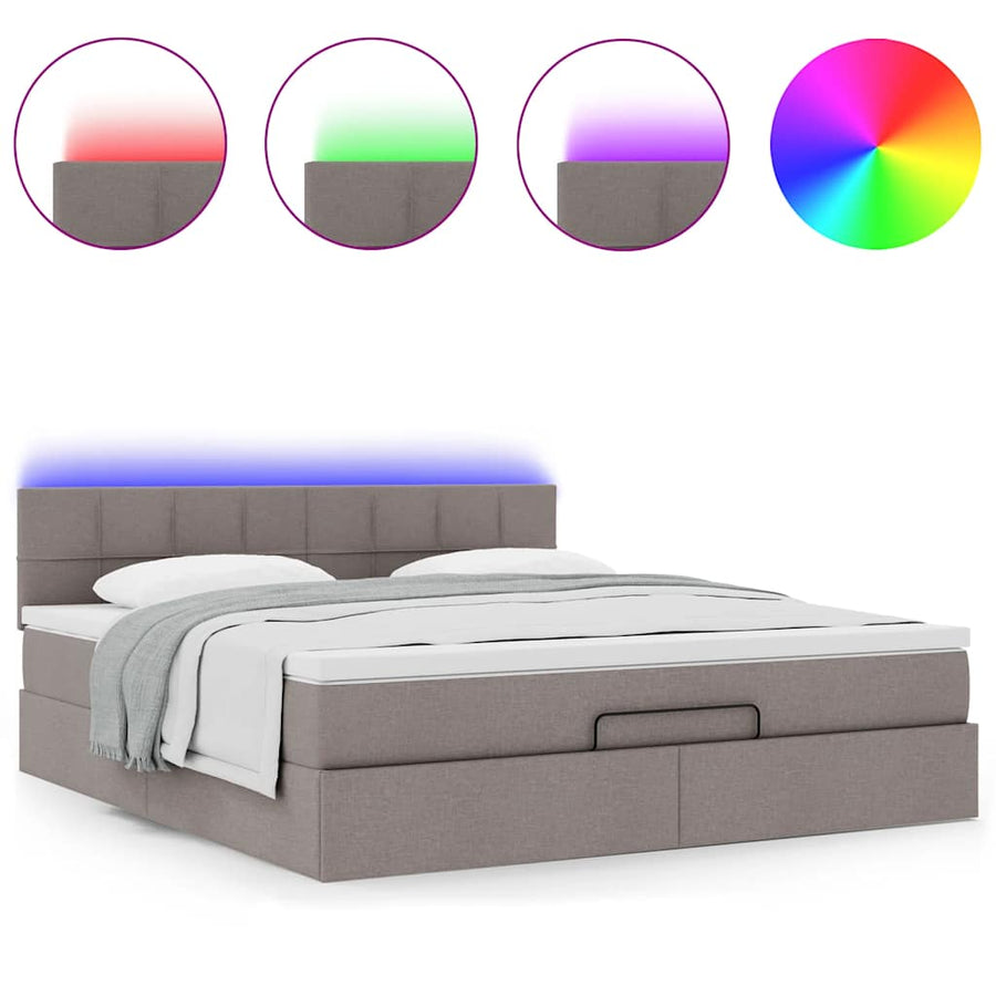 Bed poef met matras en LED's 180x200 cm stof taupe