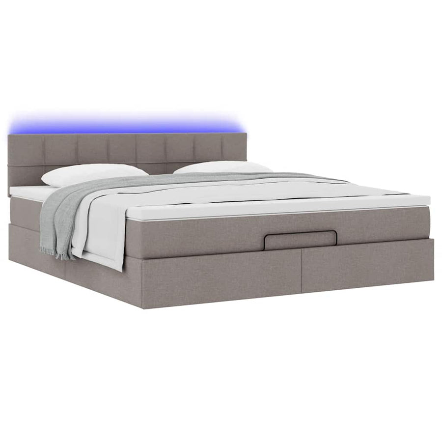 Bed poef met matras en LED's 180x200 cm stof taupe
