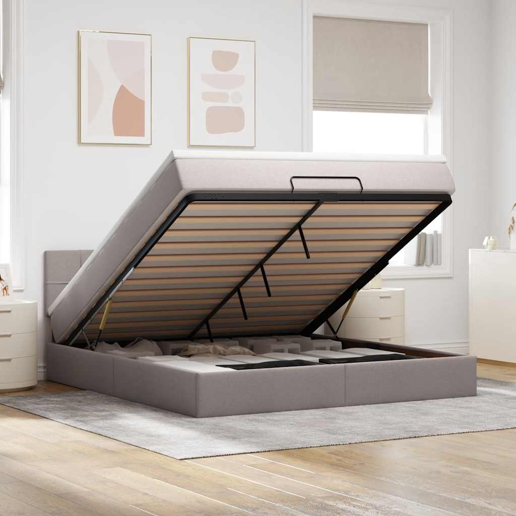 Bed poef met matras en LED's 180x200 cm stof taupe