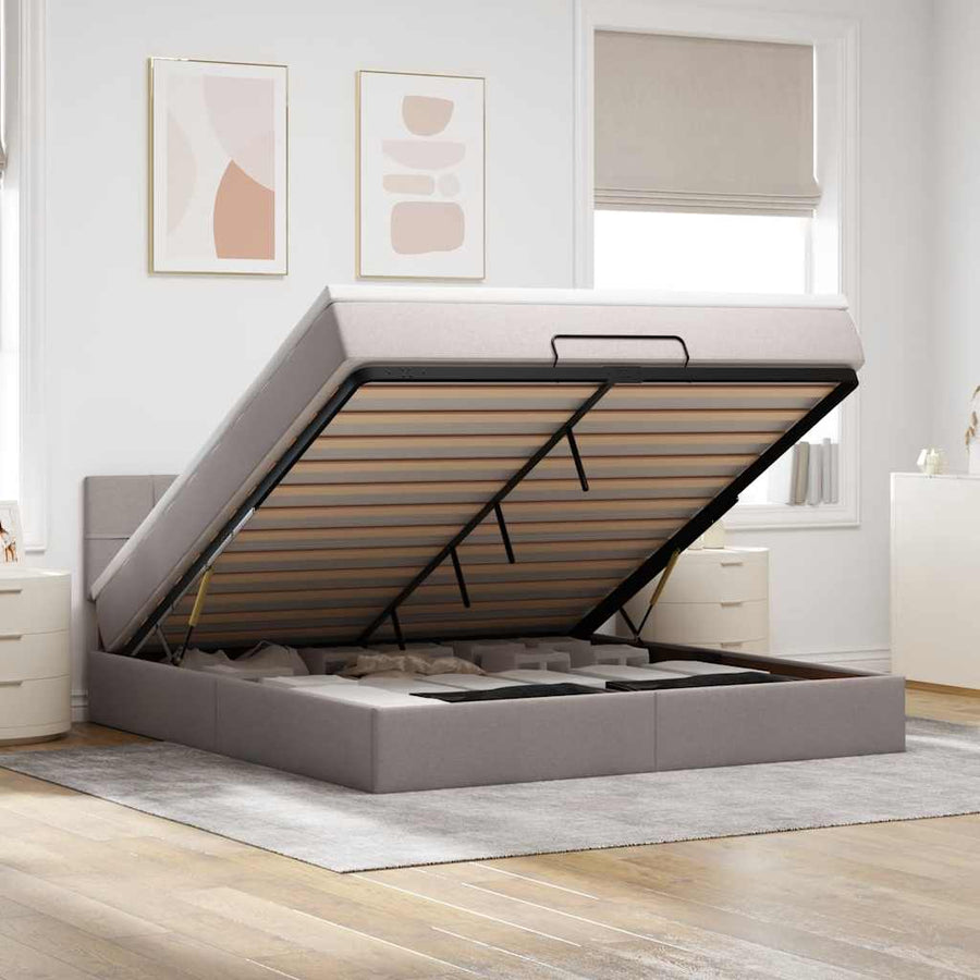 Bed poef met matras en LED's 180x200 cm stof taupe