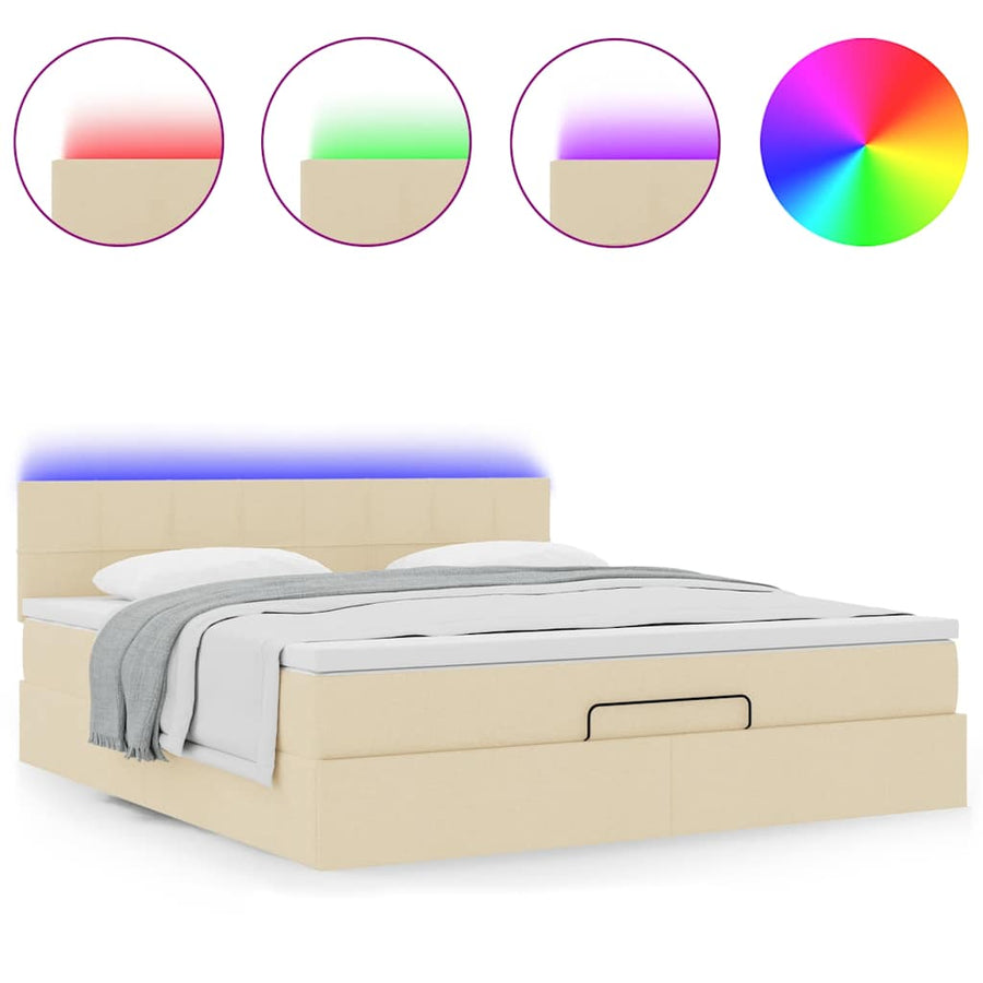 Ottoman bed met matras en LED's 180x200cm stof crèmekleurig