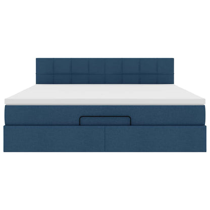 Ottoman bed met matras en LED's 180x200cm stof blauw