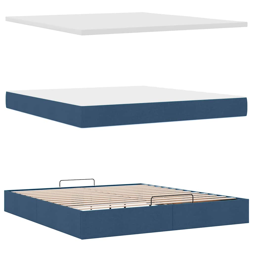 Ottoman bed met matras en LED's 180x200cm stof blauw