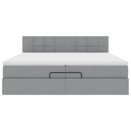 Ottoman bed met matrassen en LED's 200x200cm stof lichtgrijs