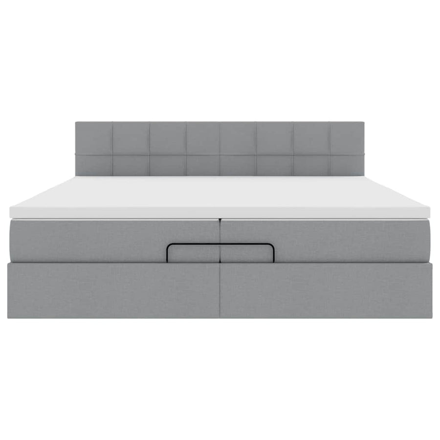 Ottoman bed met matrassen en LED's 200x200cm stof lichtgrijs