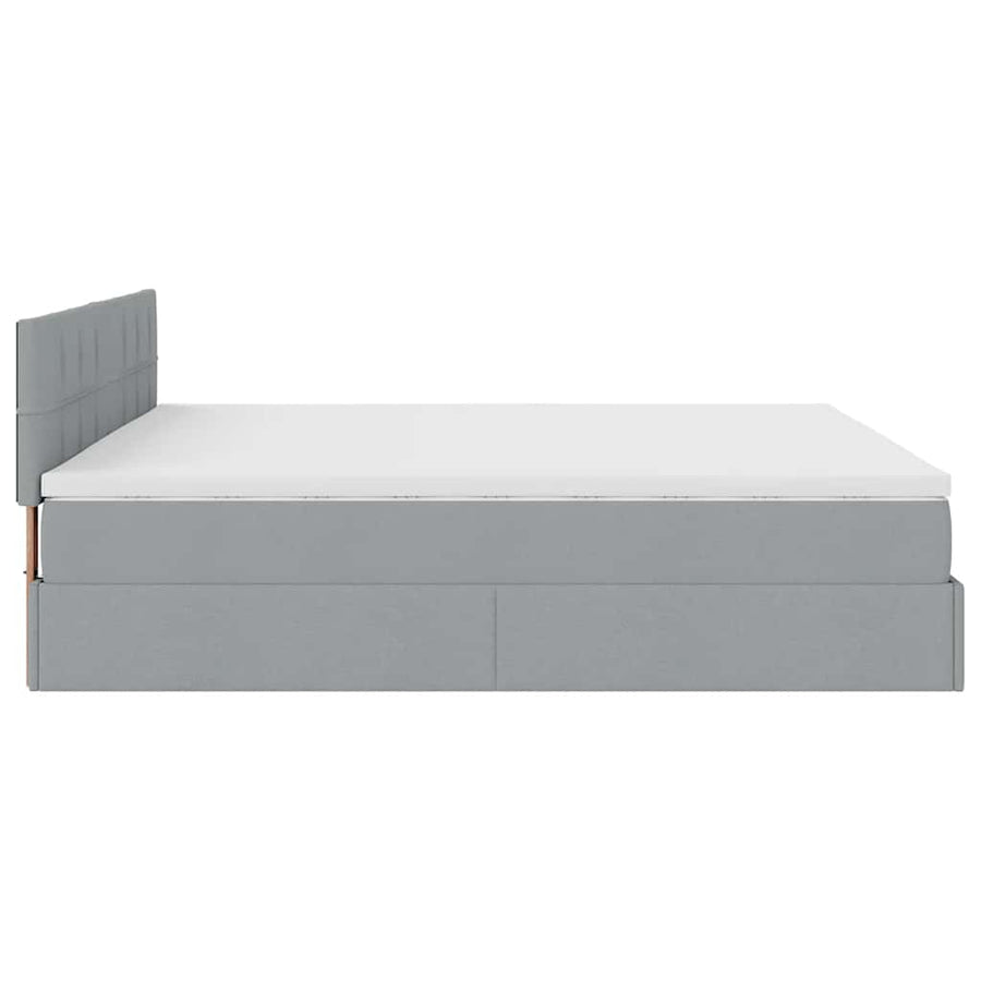 Ottoman bed met matrassen en LED's 200x200cm stof lichtgrijs