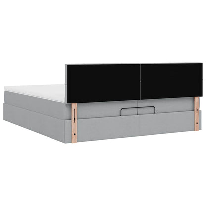Ottoman bed met matrassen en LED's 200x200cm stof lichtgrijs