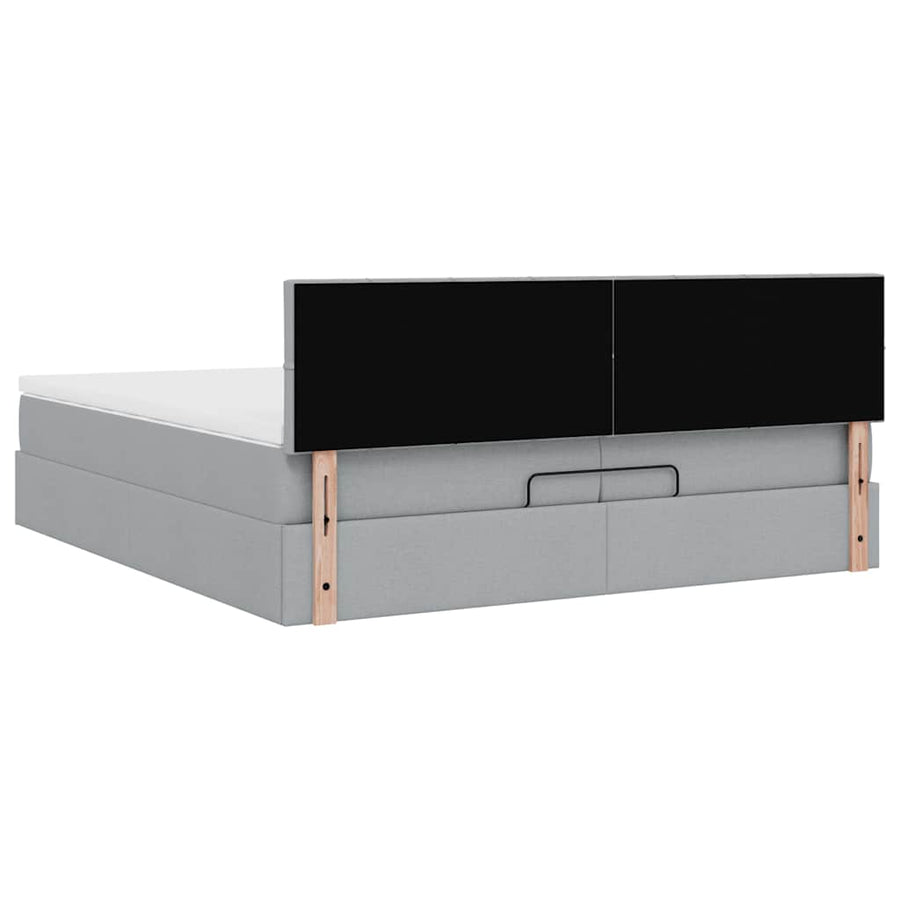 Ottoman bed met matrassen en LED's 200x200cm stof lichtgrijs