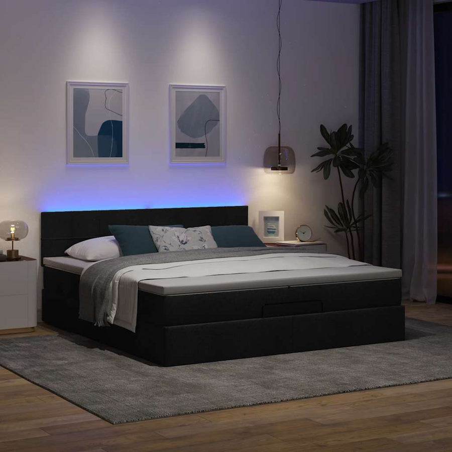 Ottoman bed met matrassen en LED's 200x200cm stof donkergrijs