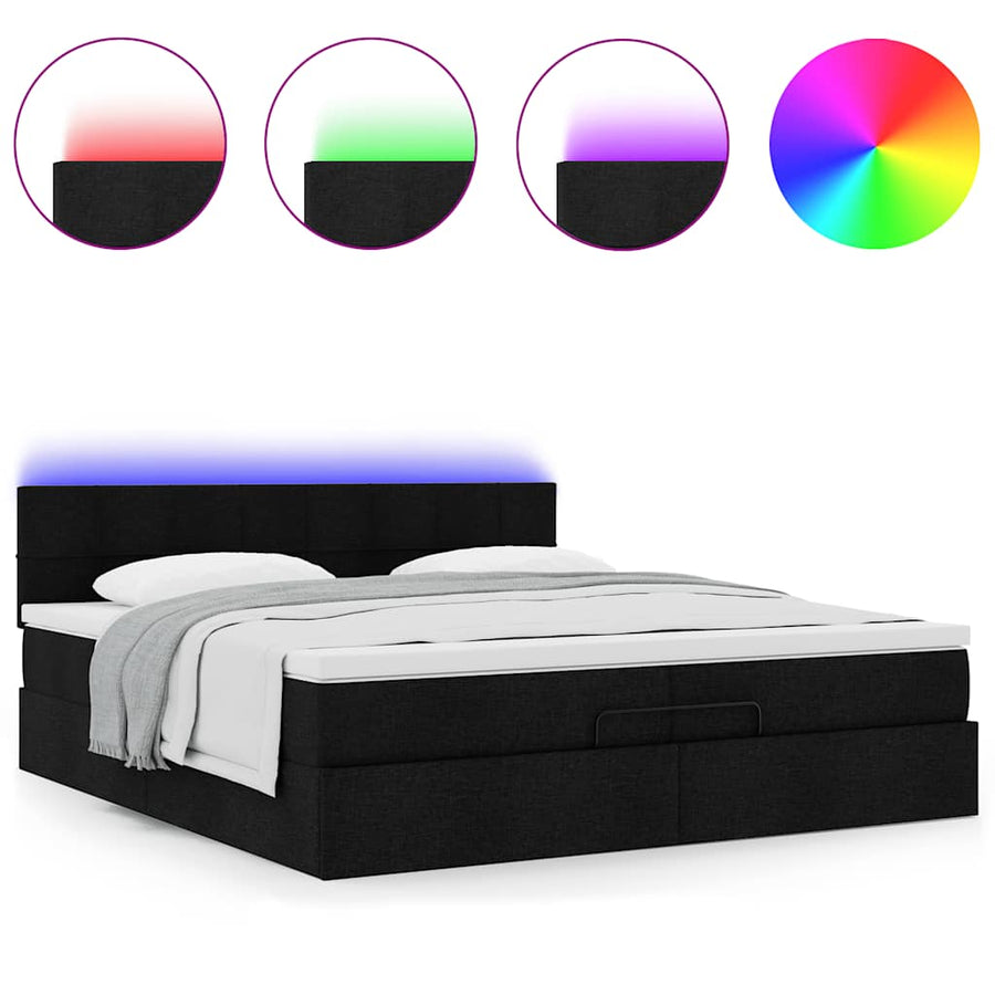 Ottoman bed met matrassen en LED's 200x200cm stof zwart