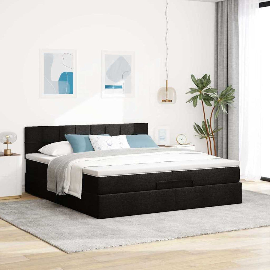 Ottoman bed met matrassen en LED's 200x200cm stof zwart