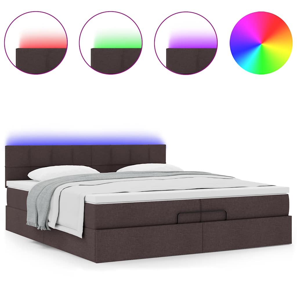 Ottoman bed met matrassen en LED's 200x200cm stof donkerbruin