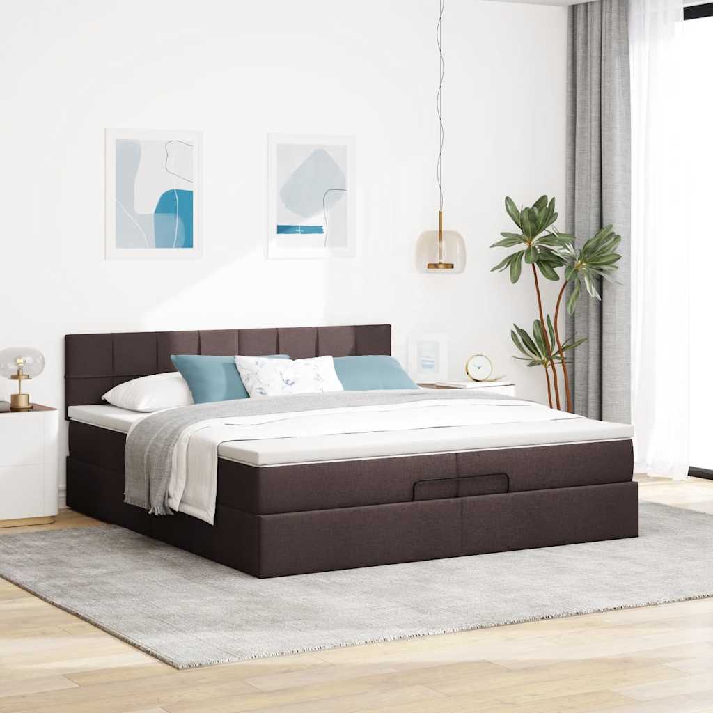 Ottoman bed met matrassen en LED's 200x200cm stof donkerbruin