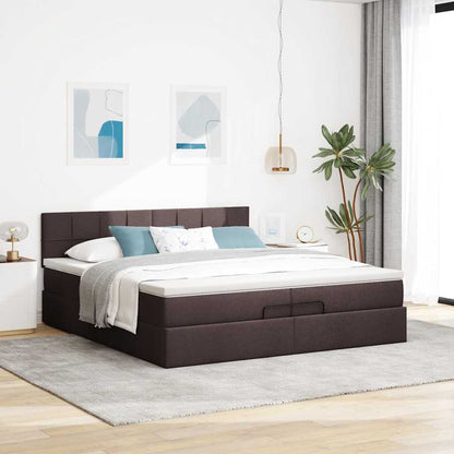 Ottoman bed met matrassen en LED's 200x200cm stof donkerbruin