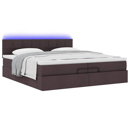 Ottoman bed met matrassen en LED's 200x200cm stof donkerbruin