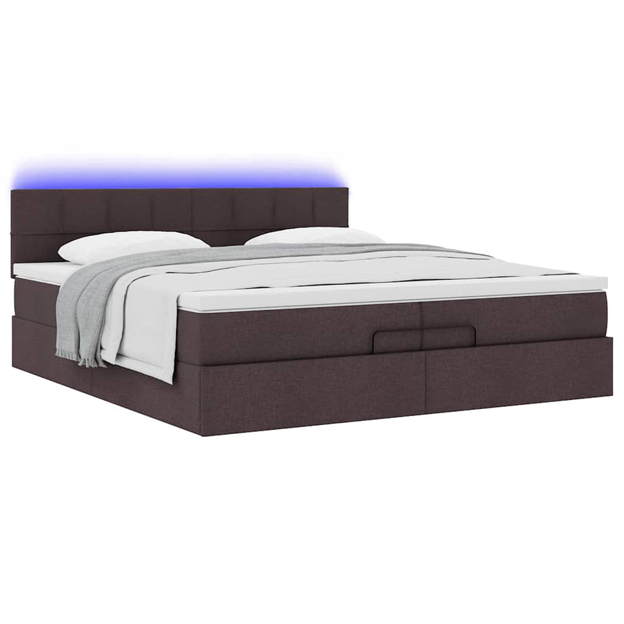 Ottoman bed met matrassen en LED's 200x200cm stof donkerbruin
