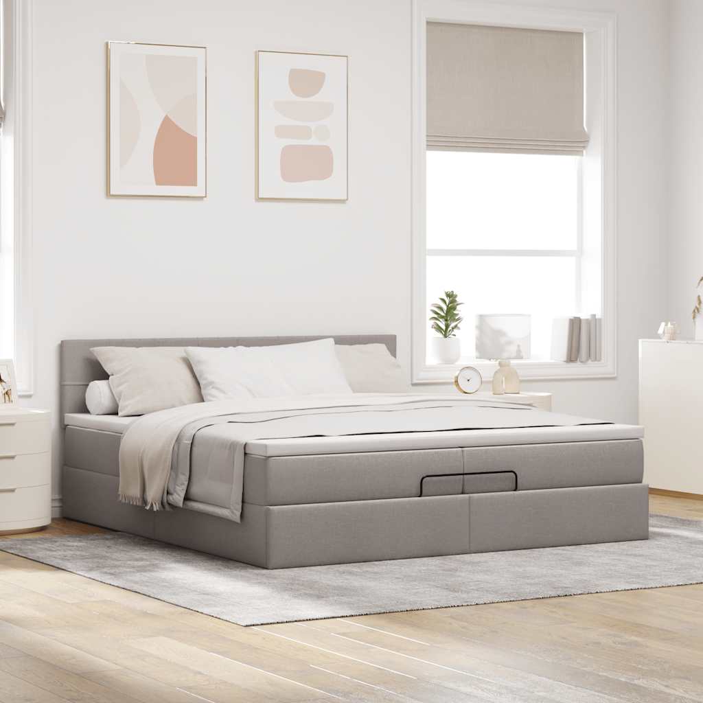 Ottoman bed met matrassen en LED's 200x200cm stof taupe