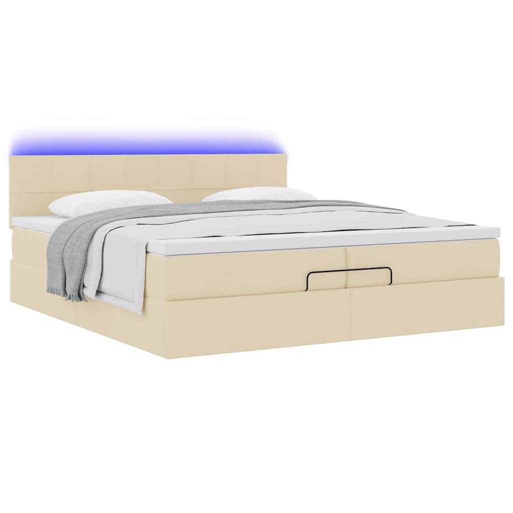 Ottoman bed met matrassen en LED's 200x200cm stof crèmekleurig