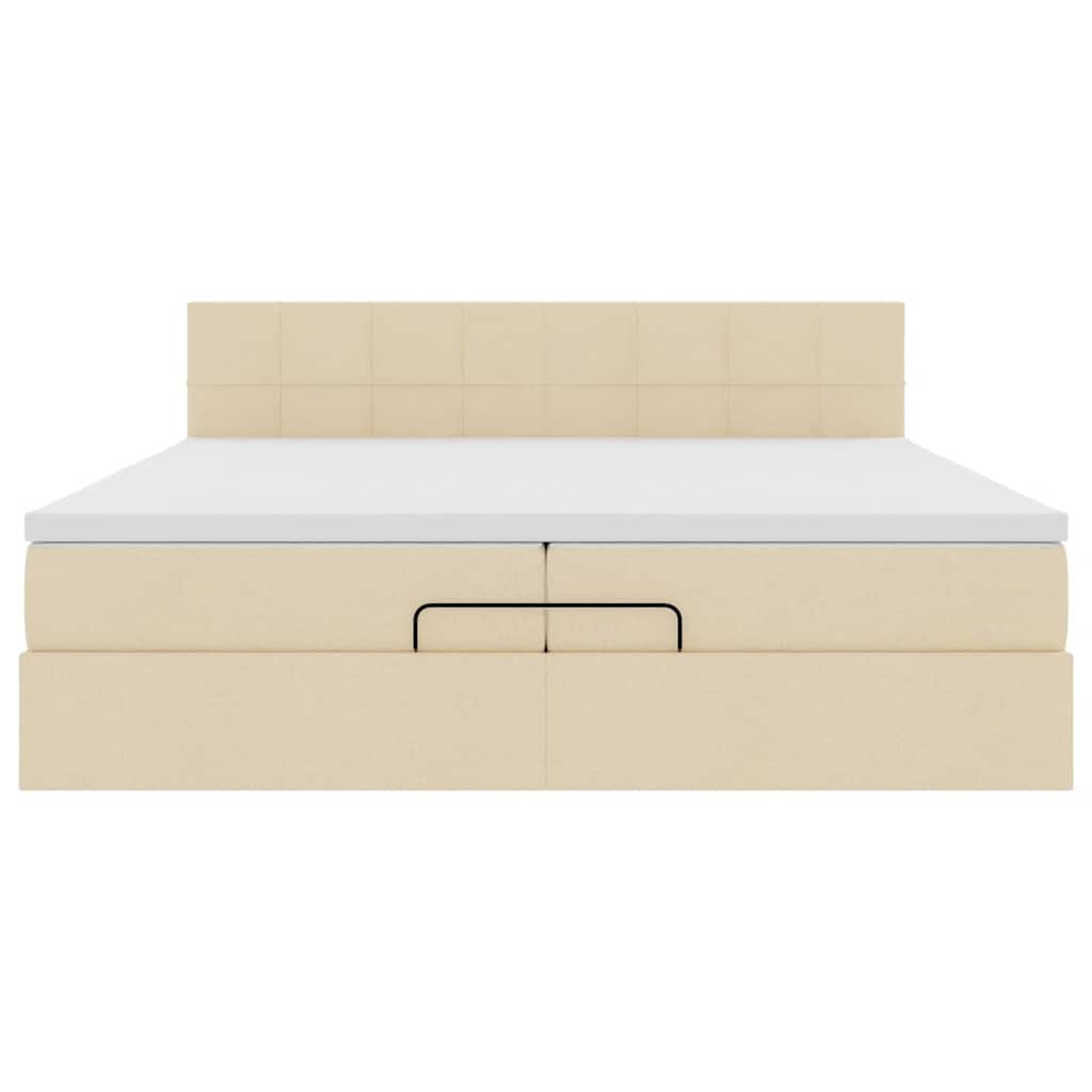 Ottoman bed met matrassen en LED's 200x200cm stof crèmekleurig