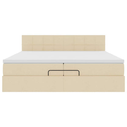Ottoman bed met matrassen en LED's 200x200cm stof crèmekleurig