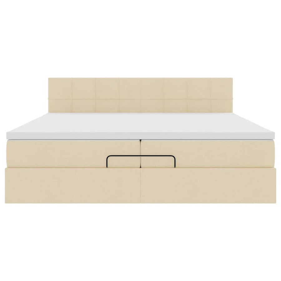 Ottoman bed met matrassen en LED's 200x200cm stof crèmekleurig
