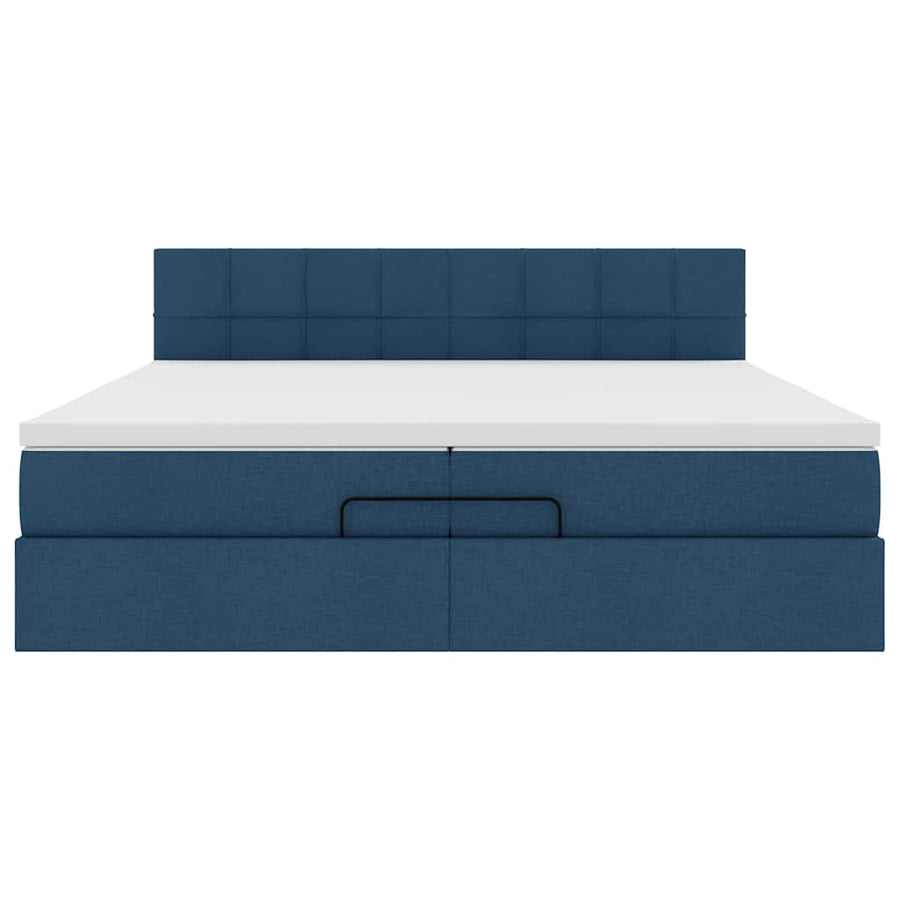 Ottoman bed met matrassen en LED's 200x200cm stof blauw