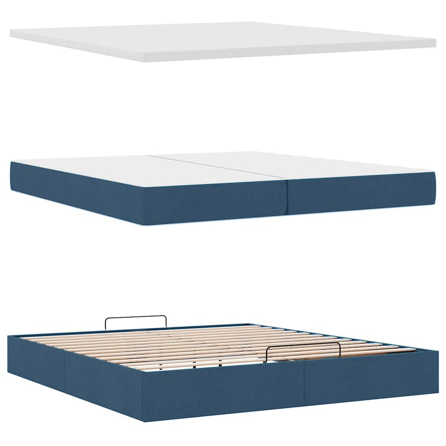 Ottoman bed met matrassen en LED's 200x200cm stof blauw