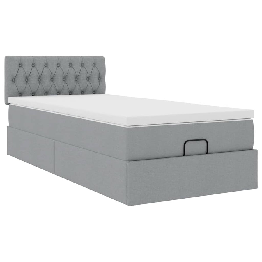 Ottoman bed met matras en LED's 80x200cm stof lichtgrijs