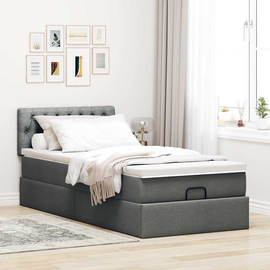 Ottoman bed met matras en LED's 80x200cm stof donkergrijs