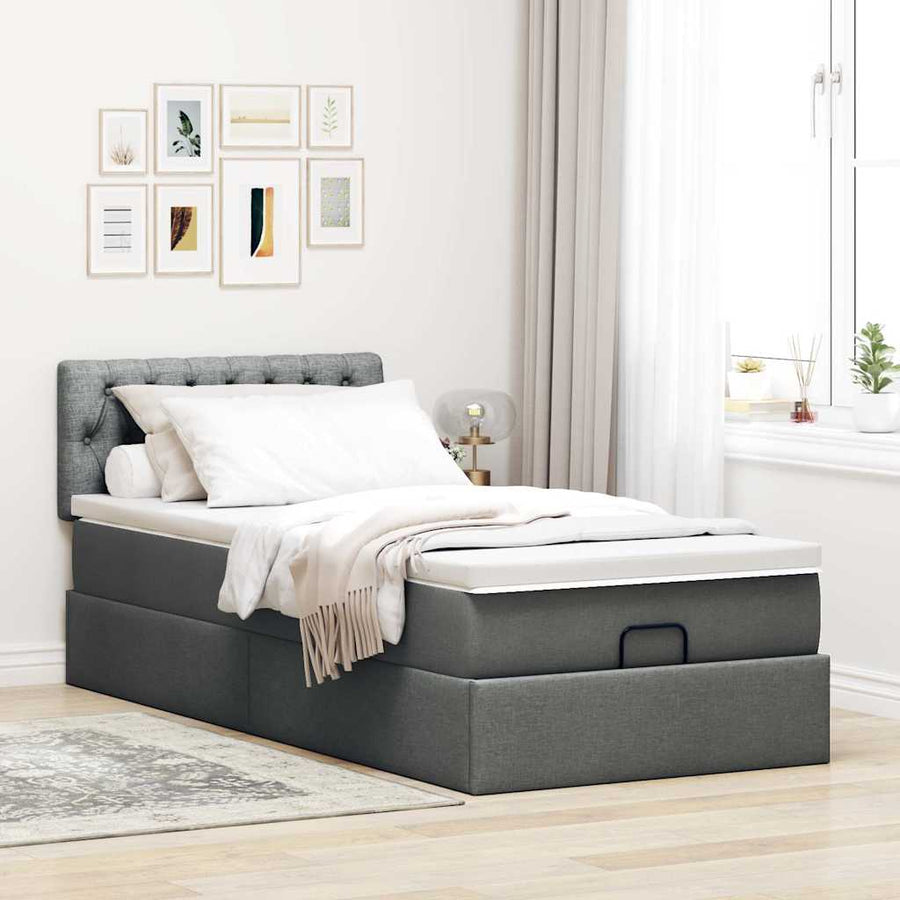 Ottoman bed met matras en LED's 80x200cm stof donkergrijs