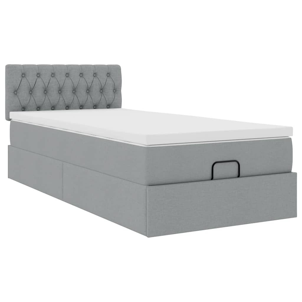 Ottoman bed met matras en LED's 90x190cm stof lichtgrijs