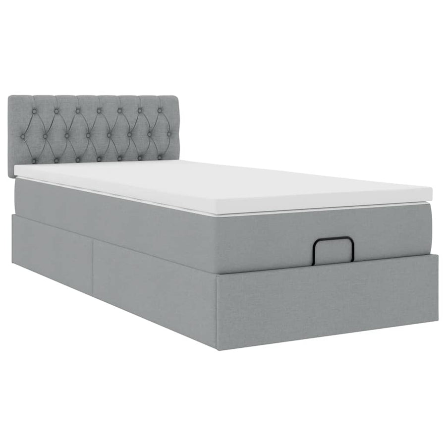 Ottoman bed met matras en LED's 90x190cm stof lichtgrijs
