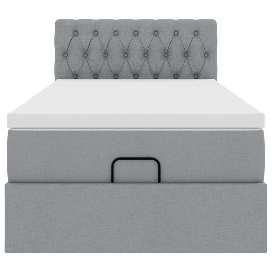 Ottoman bed met matras en LED's 90x190cm stof lichtgrijs