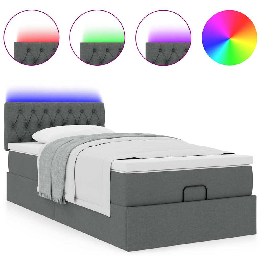 Ottoman bed met matras en LED's 90x190cm stof donkergrijs
