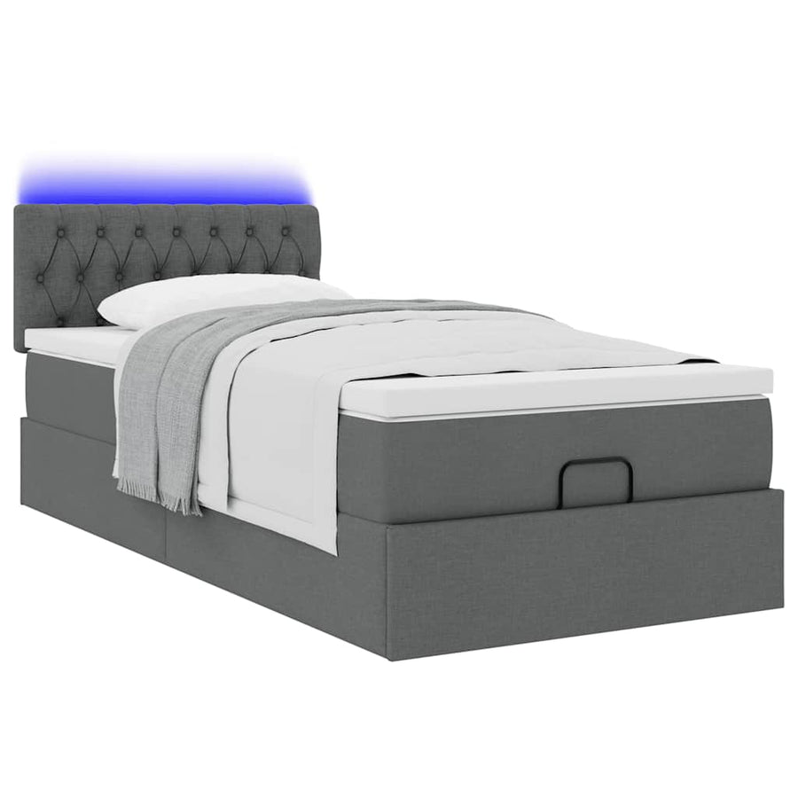Ottoman bed met matras en LED's 90x190cm stof donkergrijs